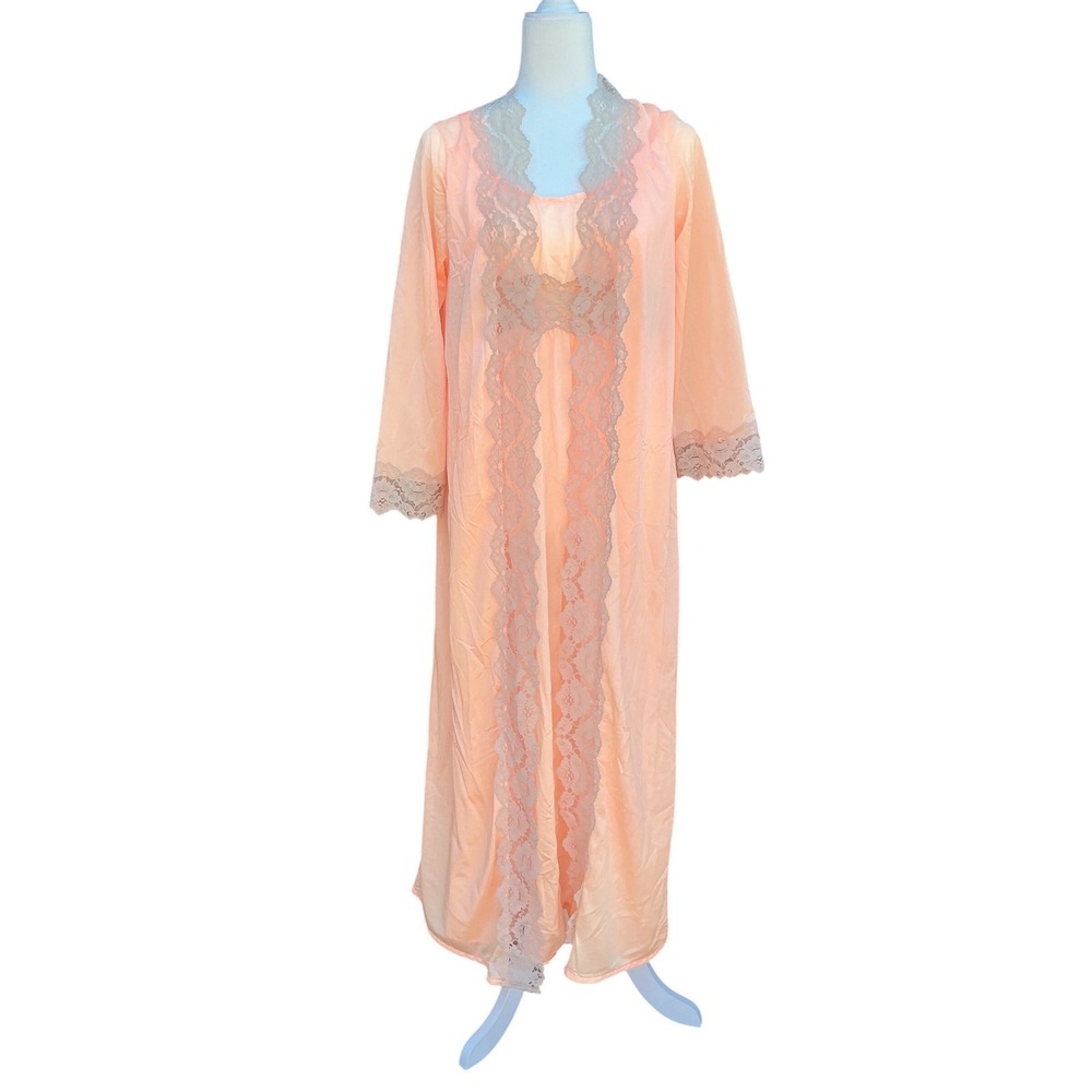 Undercover Wear‎ Peignoir Set Wms S Petite Peach Lace Trim Vintage 70s Romantic